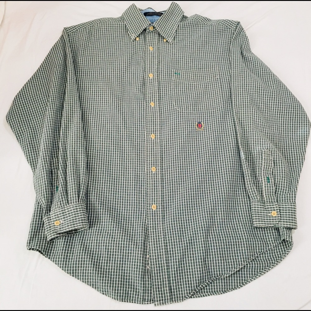 VTG Tommy Hilfiger Men's Green Plaid MEDIUM shirt